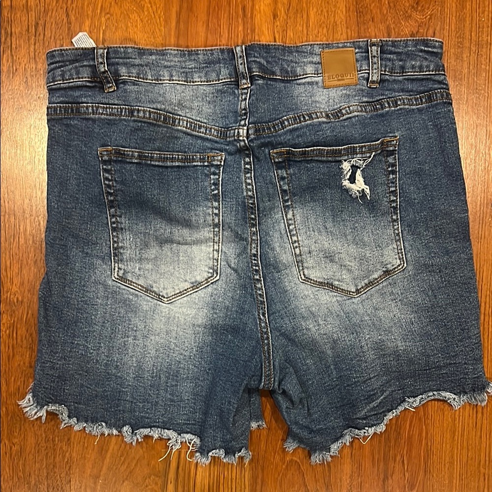 Eloquii Women's Distressed Blue Denim Shorts - Picture 3 of 3